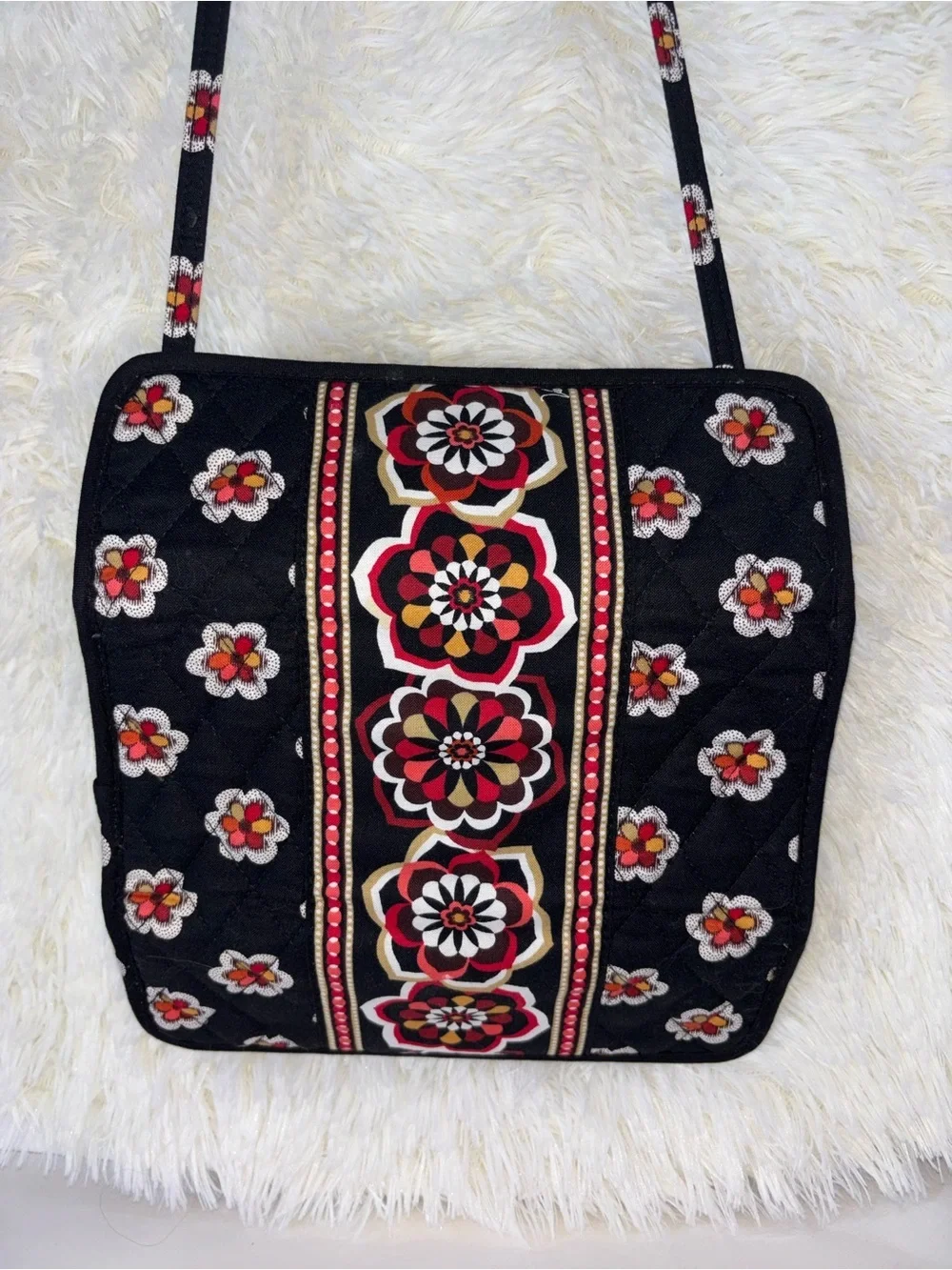 Vera Bradley Quilted Black Floral Crossbody Bag- Stylish Women's Bag